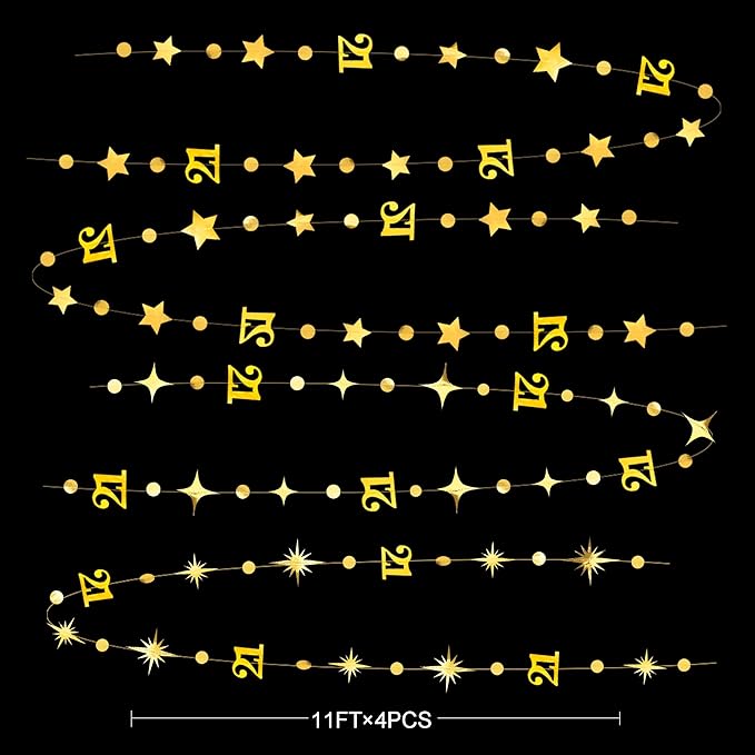 Gold 21st Birthday Decorations Number 21 Circle Dot Twinkle Star Garland Metallic Hanging Streamer Banner Backdrop for Girls Boys Cheers to 21 Years Finally Legal Bday 21st Anniversary Party Supplies