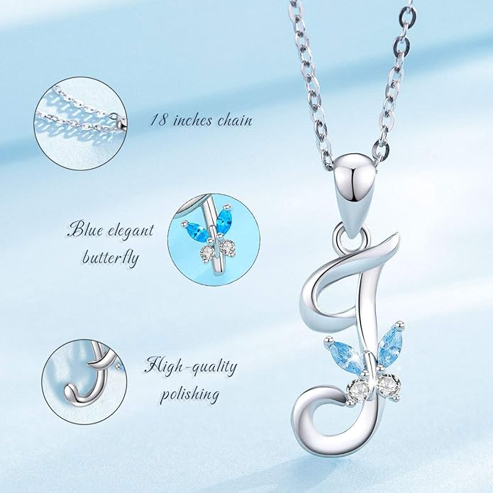 EUDORA Sterling Silver Butterfly Initial Necklaces for Women, Elegant Letter Neckles Personalized Gift for Mother, Sister, Daughter, 18 inch Chai