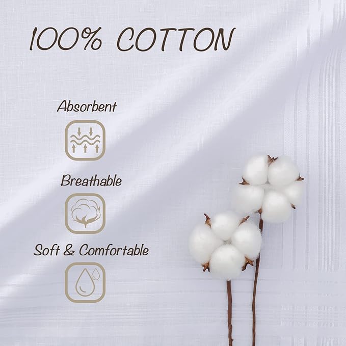 GB Men's Handkerchiefs 100% Cotton Solid White with Stripe Large Classic Hankies Bulk Set