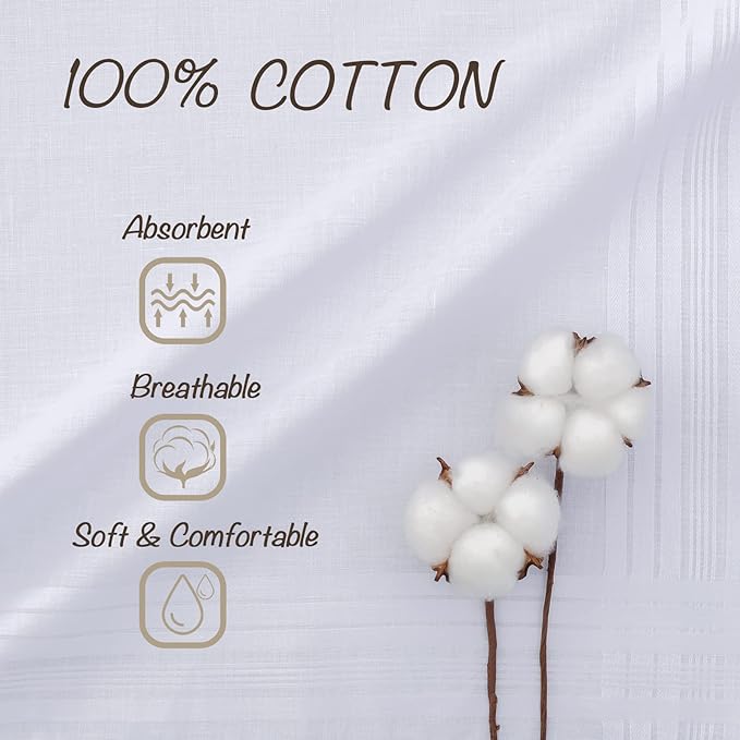 GB Men's Handkerchiefs 100% Cotton Solid White with Stripe Large Classic Hankies Bulk Set