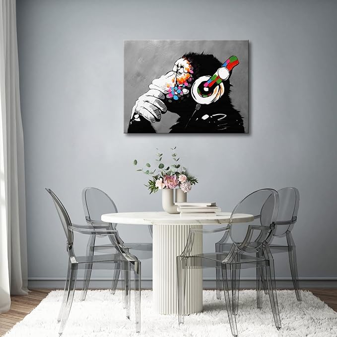 Wieco Art Cool Ape Banksy Graffiti Art Abstract Canvas Painting for Home Decor Canvas Wall Art for Living Room Decoration Animal Picture for Wall Decor & Office Decor