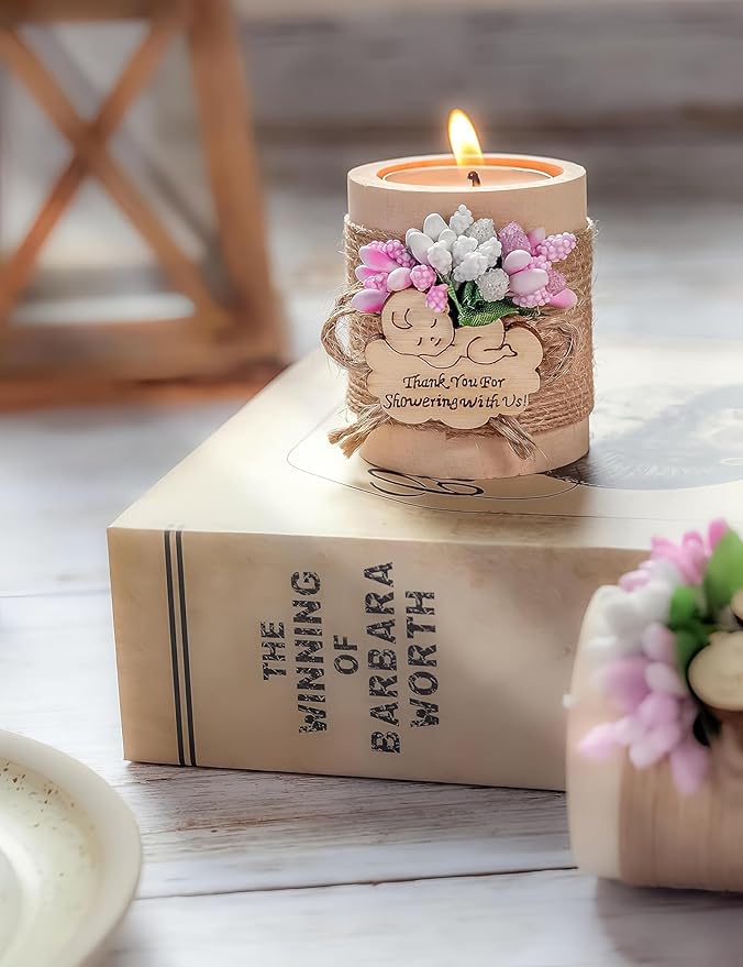 50 Piece Set Wooden Tealight Candle Holder, Baby Shower Party Favors, Party Favors for Guests, Return Gift for Guests,Girl Baby Gender Reveal.(Pink)
