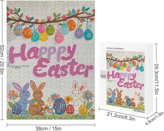 Wooden Puzzle - Easter and The Rabbit Jigsaw Puzzles，Wooden Puzzles for Adults 500 Pieces Unique Gifts for Wall Art，Challenge Puzzles，Educational Games，Family Puzzles