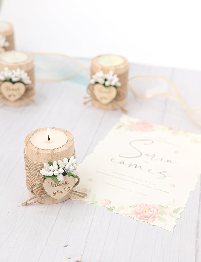 50 Piece Wooden Tealight Candle Holder Set for Wedding Party Guest Favors, Engagement Gift, Guest Return Favors, Bridal Shower Favors for Guests, Baby Shower Guest Favors.(Light Brown)