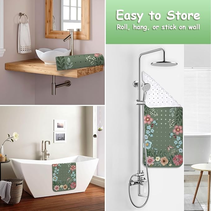 Bathtub Mat Non Slip, Bohemia Extra Long Bath tub Mat Shower Floor Mat with Suction Cups and Drain Holes for Adults Kids Elderly 40 X 16 Inch