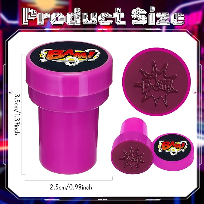 Cinrobiye 24 Pcs Hero Comic Stampers for Boys Girls, Superhero Birthday Party Supplies Favors, Classroom Rewards, Carnival Prizes, Goody Bag Pinata Fillers for Hero Theme Zap Boom Bash Party