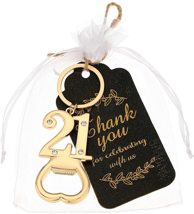 24 pcs 21th Gold Keychain Bottle Opener Birthday Party Favors for Guests,21th Beer Bottle Opener Favors Bulk for Birthday Anniversary Souvenirs Party Decor Supplies (Gold 21th)