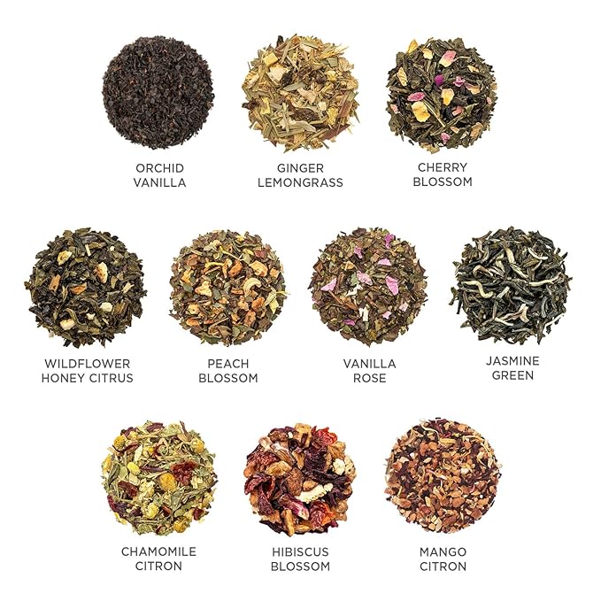 Tea Forte Premium Petite Presentation Box Gift Set Sampler, 10 Count, 2 of Each Blend Individually Wrapped Handcrafted Pyramid Infuser Bags, Jubilee Tea