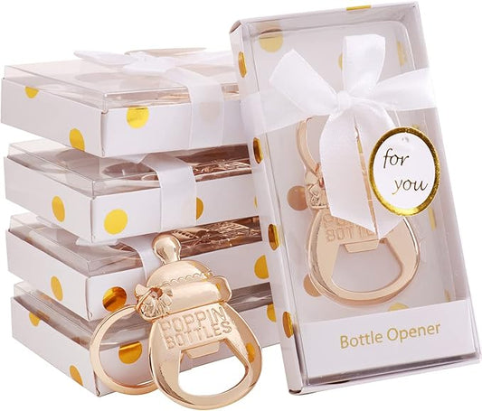 24 pcs Poppin' Bottle Baby Shower Favors for Guest Bottle Opener Baby Shower Favors Gift Baby Shower Souvenirs Botle Opener Wedding Favors Bridal Shower Favor Keepsake (White Keychain,24)