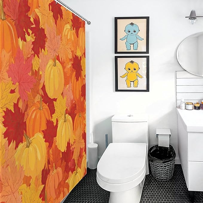 Autumn Pumpkins Fall Thanksgiving Shower Curtain Waterproof Washable Fabric Bathroom Shower Curtains for Bathroom Decorations Home Indoor Decor 35x72Inch