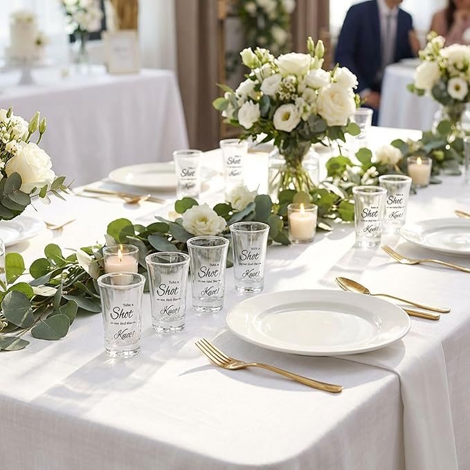 25 Set Wedding Favors for Guests Bulk,Acrylic Take a Shot We Tied the Knot Wedding Shot Glasses with Bottle Opener Thank You Cards and Organza Bags,Souvenirs for Guests