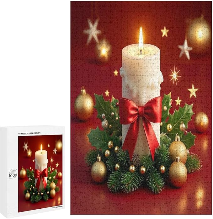 Jigsaw Puzzles for Adults 1000 Piece - Christmas Atmosphere Candle Light，Merry Christmas Themed Wooden Puzzles，Family Puzzles，Funny Puzzles，Stress Relief Games，Puzzle Games