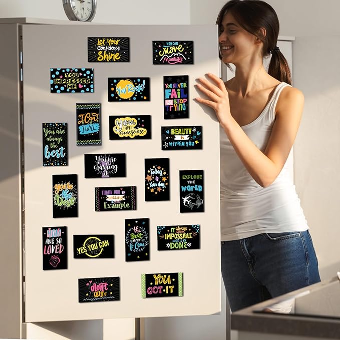 Xuhal 60 Pcs Inspirational Magnets Bulk Rectangle Positive Affirmation Magnets Decals Decorative Inspiring Fridge Magnetic Stickers for Adults Students Team Motivational Gifts(Black,Paint)