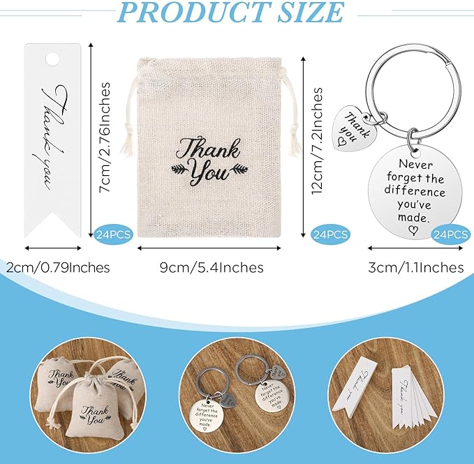 72 Pcs Employee Appreciation Gifts Bulk for Coworker 2025 Thank You Gifts Keychain with Drawstring Bag and Card