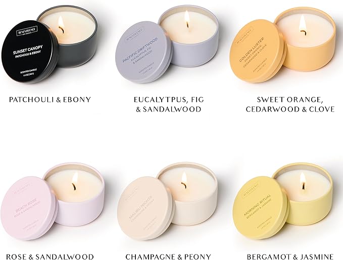 Benevolence LA Candle Gift Set – 6 Soy Scented Candles (1.4 oz) | Aromatherapy Candles with Orange, Eucalyptus, Rose & Jasmine | Gift Set Ideas for Women & Men | Ready for Gifting