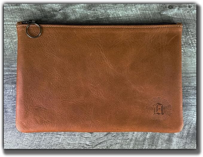Leather Pouch with Zipper (Pecan Veg-Tan, Medium 10.5" x 7")