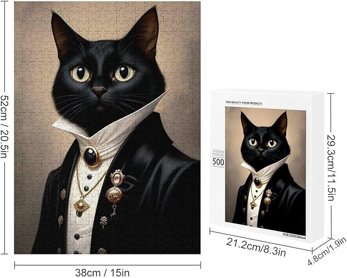 Funny Wooden Puzzle - Gothic Cat Puzzle for Adult 500 Piece，Wooden Jigsaw Puzzles Art Leisure Game Fun Suitable Family Friends Educational Learning Games Gift
