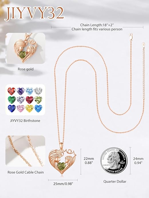 Mother and Daughter/Son Love Heart Necklace White Gold/14K Gold/Rose Gold Birthstone Jewelry Christmas Mothers Day Birthday Gifts For Mom Wife Grandma Women