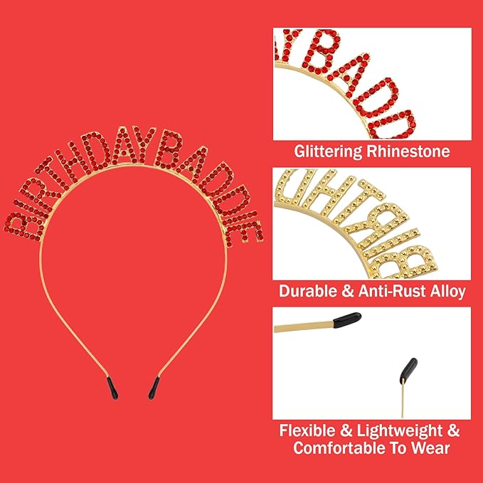 Canitor Birthday Baddie Sash Crown Set Birthday Gifts Party Favors Supplies Decorations & Accessories for Women Girl Adult Outfits Rhinestone Tiara Headband Soft Satin Sash
