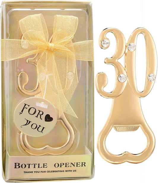 Set of 24 Creative Bottle Openers for 30th Birthday Party Favors or 30th Wedding Anniversary Party Gifts 30 Birthday Party Favors Souvenirs Decorations for Guests (24, Gold 30th)