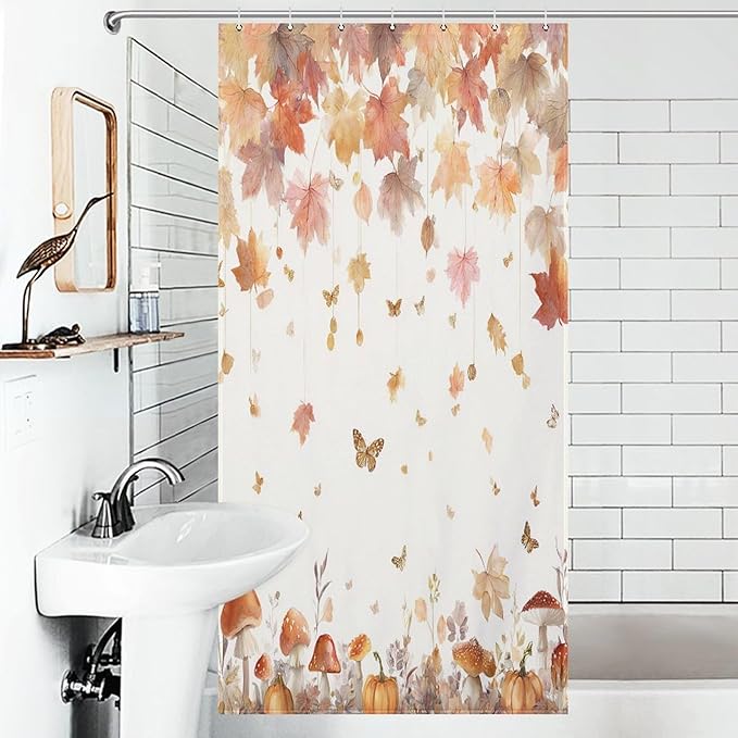 Fall Pumpkin Shower Curtain Autumn Maple Leaves Thanksgiving Harvest Waterproof Washable Fabric Bathroom Shower Curtains for Bathroom Decorations Home Indoor Decor 35x72Inch