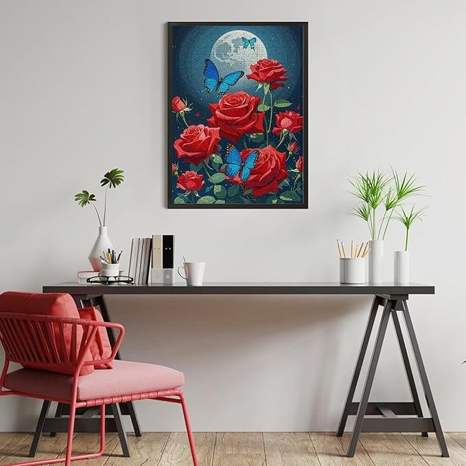Jigsaw Puzzles for Adults 500 Piece - Butterfly Red Rose Garden Wooden Puzzles, Unique Gifts for Wall Art，Family Puzzles，Educational Games，Challenge Puzzles