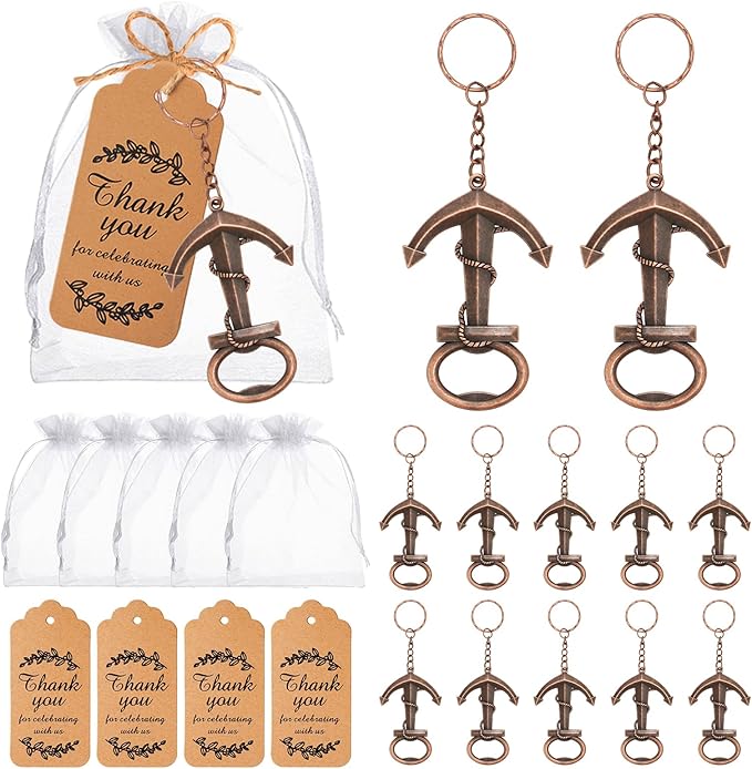 50pcs Anchor Keychain Bottle Opener Wedding Gift Decoration, Perfect for Birthday Party, Baby Shower, Nautical Themed Party Give Away Souvenir for Guest (Copper)