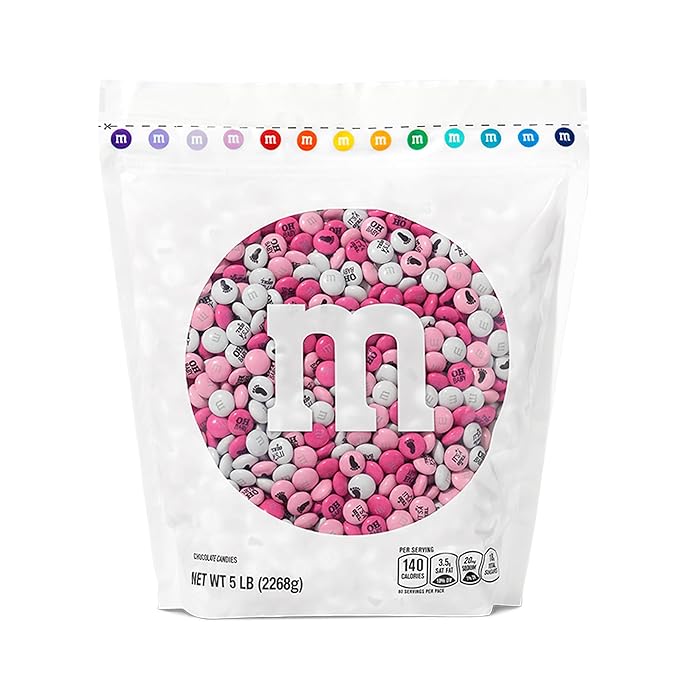 M&M'S World It's A Girl Milk Chocolate Candy 5lb Bag with Pink and White M&M'S for Baby Girl Showers Gender Reveal Parties and Baby Celebration Favors