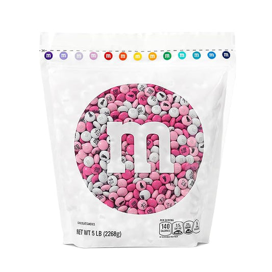 M&M'S World It's A Girl Milk Chocolate Candy 5lb Bag with Pink and White M&M'S for Baby Girl Showers Gender Reveal Parties and Baby Celebration Favors