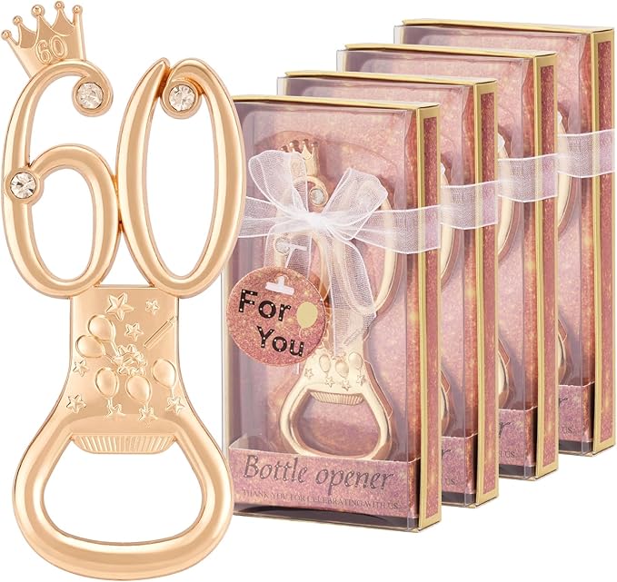 60th Birthday Party Favors - 24 Pack Rose Gold Bottle Opener Set, Wedding Souvenirs, Theme Party Supplies with Gift Box