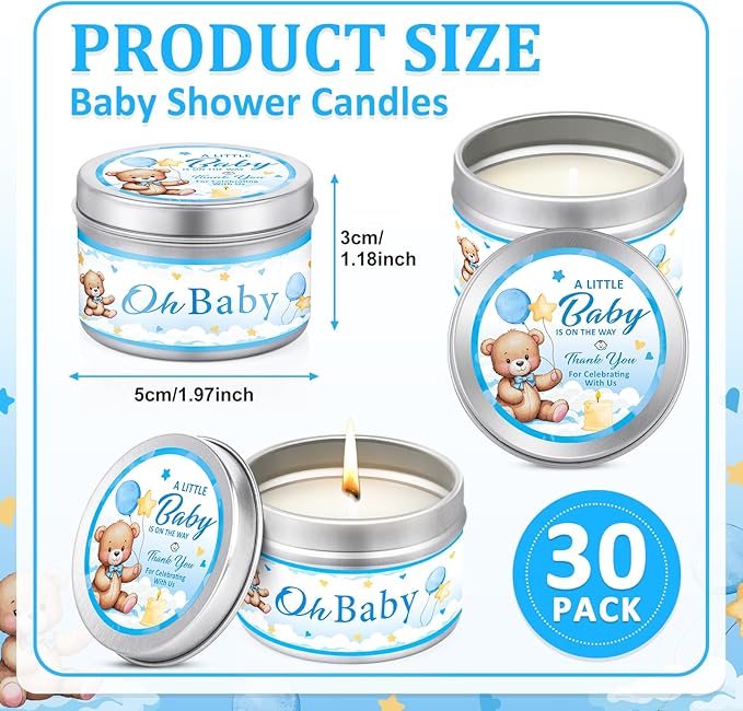30 Pack Baby Shower Party Favors Candles Lavender Scented, Baby Shower Favors for Guests Prizes, Girl Boy Gender Reveal Party Gifts Decorations (1.2 Oz, Blue)