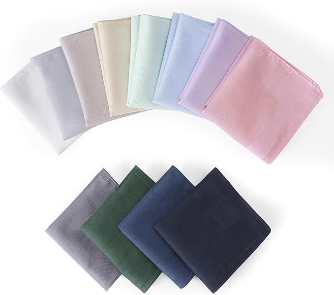 HOULIFE 100% Cotton Unisex Handkerchiefs, Solid Stripe Handkerchiefs for Men & Women Soft Cotton Hankies 15.7x15.7 ”