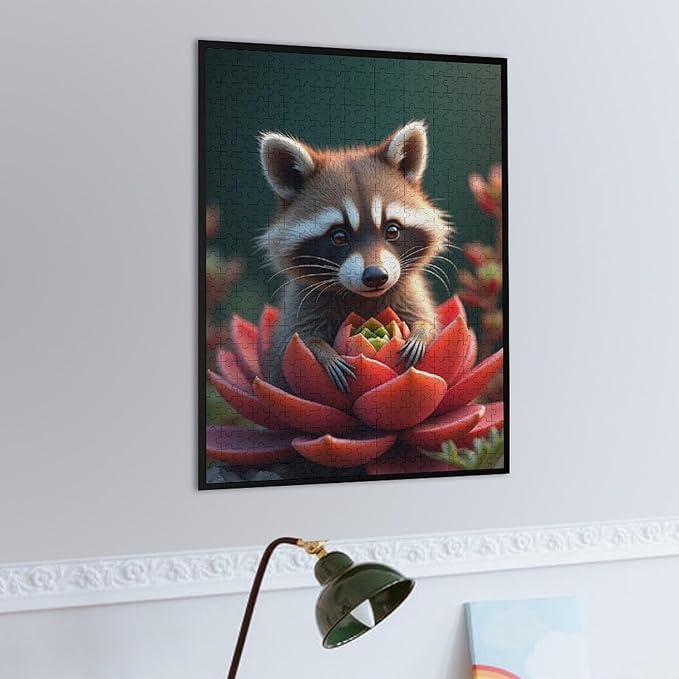 Puzzles for Adults 500 Pieces Wooden Jigsaw Puzzle - Succulent & Cute Raccoon Theme Puzzle，Party Games，Family Toys，Educational Puzzles，Stress Relief Wooden Puzzle，Gifts for Family and Friends