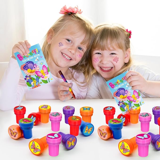 Cinrobiye 24 PCS Butterfly Party Stampers – Spring Birthday Favors for Girls Boys, Classroom Rewards, Carnival Prizes, Goodie Bag & Pinata Fillers, Butterfly Theme Party Supplies
