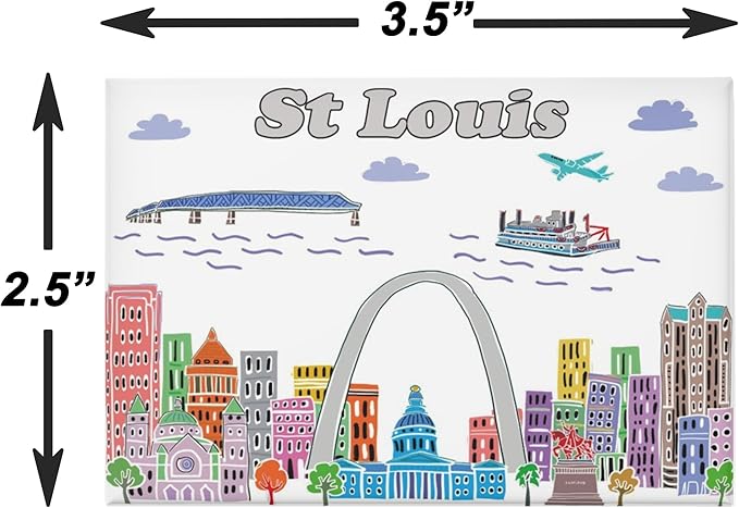 City Themed Artwork Magnet Collection by Beary Blu - Designed in The USA, Collectible Souvenirs Gifts 2.5" x 3.5" (St Louis)