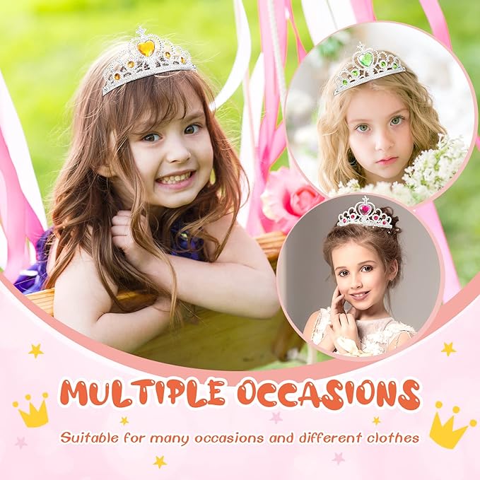 Zhanmai 24 Pcs Tiara Crown Set Princess Crown for Girls Plastic Tiaras Dress up Costume Party Favor Accessories Kid Birthday (Bright Colors)