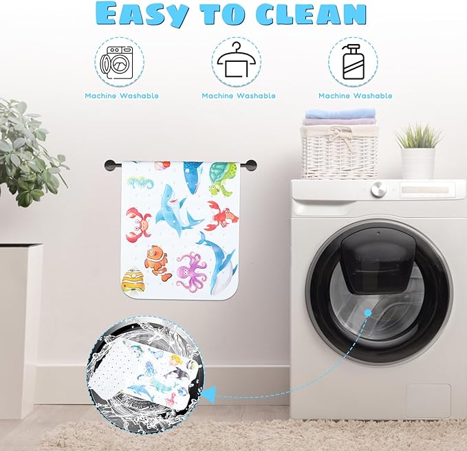 Baby Bath Mat for Tub Non Slip Kids Bathtub Mat Extra Long 40X16 Inch Toddler Bath Tub Shower Mat Anti Slip with Suction Cups & Drain Holes, Machine Washable (Ocean Animals)