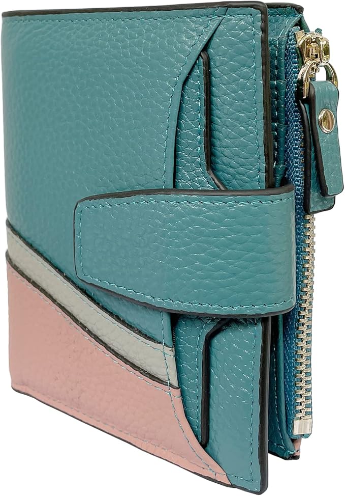 AINIMOER Women's RFID Blocking Leather Small Compact Bi-fold Zipper Pocket Wallet Card Case Purse with id Window