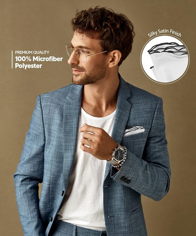 Premium Pre-Folded Four-Point Suit Pocket Square for Men with Sewn Pocket Fold