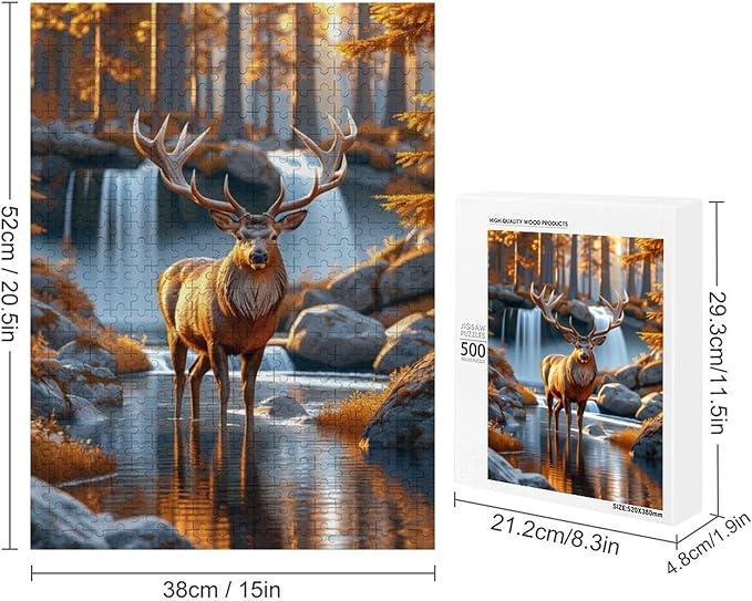 Wooden Puzzle - Creek Elk Jigsaw Puzzles，Wooden Puzzles for Adults 500 Pieces Challenge Puzzles，Educational Games，Family Puzzles，Unique Gifts for Wall Art