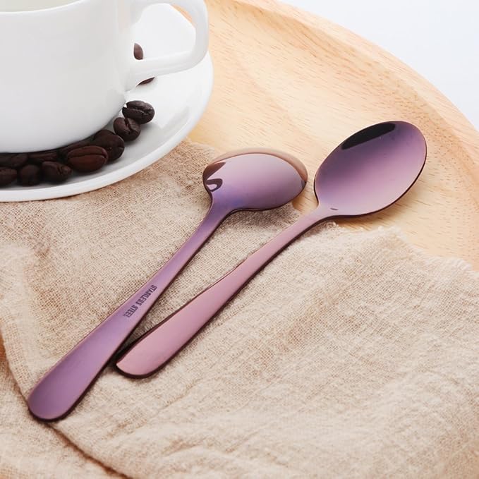 Buyer Star 12 Pieces Purple Teaspoons 5.5-Inch Mini Coffee Spoons Stainless Steel Sugar Demitasse Espresso Spoons