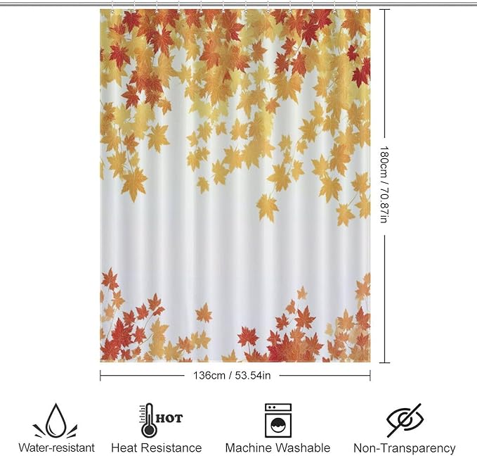 Fall Maple Shower Curtain Leaves Autumn Natural Scenery Havest Famhouse Waterproof Washable Fabric Bathroom Shower Curtains for Bathroom Decorations Home Indoor Decor 53x72Inch