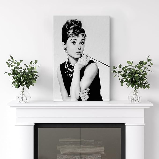 wall26 Canvas Print Wall Art Audrey Hepburn Black & White Classic Portrait Celebrities Pop Culture Photography Realism Vintage Retro Antique Decorative Duotone for Bedroom - 12"x18"
