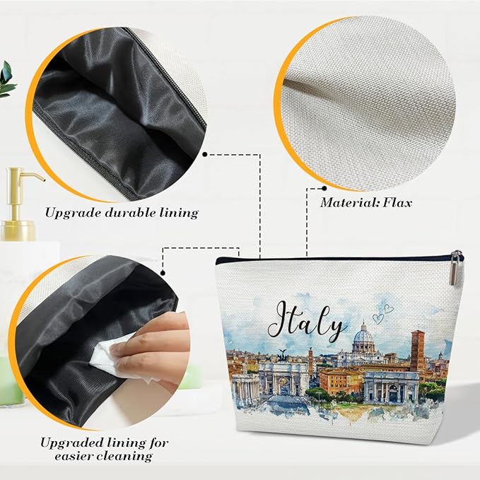 Italy Travelling Gifts Makeup Bag, Italy Souvenir, Watercolor Cosmetic Bag for Purse, Trip Gifts for Traveller, Travelling Lovers, City Themed Organizer