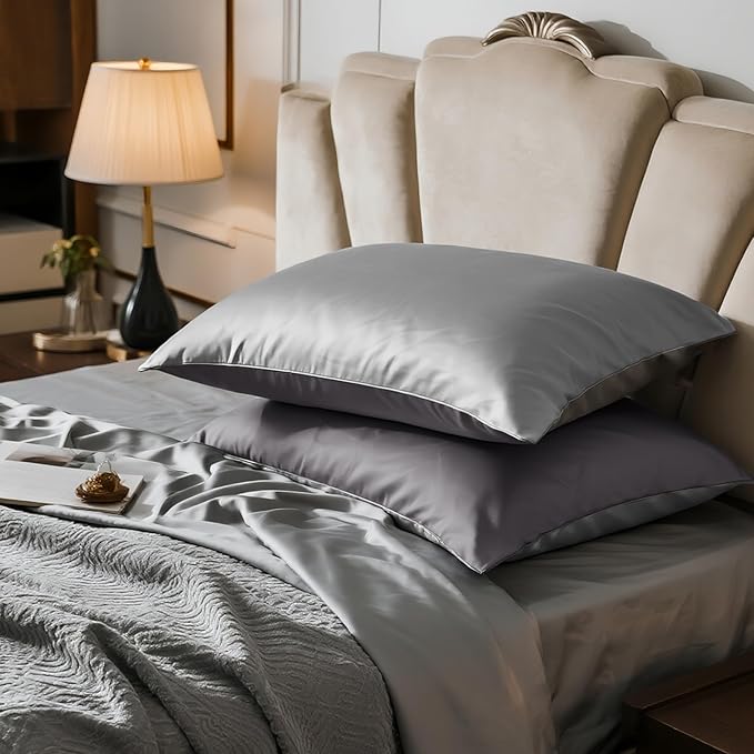 Mulberry Silk Pillowcase for Hair and Skin, Luxury Double Sided Pure Silk Pillowcase, 29x19 Inches, 1Pc (Silver Gray)