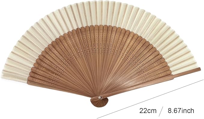 Hand Fan for Vintage Japanese Bamboo Silk Elegant for Dance Music Festival Wedding Church Decoration Party (White, Medium)
