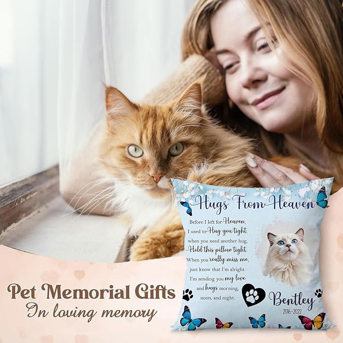 Custom Pet Memorial Throw Pillow (Insert Included), Cat Memorial Gifts for Loss of Cat, Pet Loss Sympathy Gift, Loss of Cat Sympathy Gift, Cat Gifts for Cat Lovers, Cat Memorial Pillow