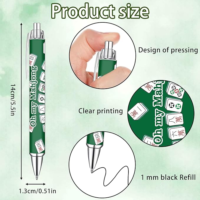 Idealmuzik Mahjong Theme Ballpoint Pens Set of 10 – Classic Tile Inspired Design with Smooth Black Ink – Fun Writing Pens for Office, Home, Game Night Gifts, Party Favors, and Everyday Use