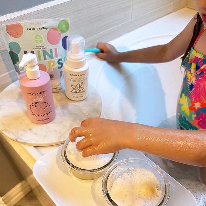 Dabble & Dollop Mini Bath Bombs, 100% Natural Droplets for Kids, Tropical Scents - Resealable Pouches, Fizzy, Moisturizing & Fun, Vegan, Gluten-Free, Cruelty-Free (Set of 24)