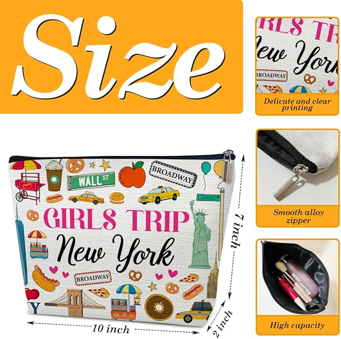 Funny New York Travel Lover Gift Makeup Bag for Women Her Lady, New York Themed Trip Gifts Favors, Travel Cosmetic Bag for Holiday Trip Vacation